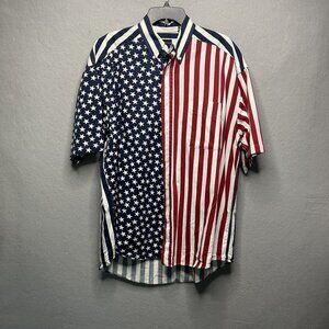 Vintage Structure American Flag Button-Up Shirt Stars & Stripes Mens L